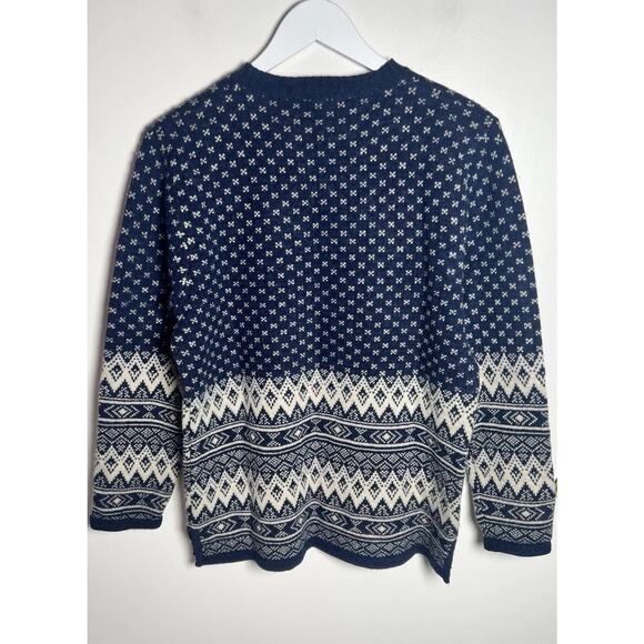 Le MODA Womens Medium Blue Lambs Wool Apres Ski Chevron‎ Blue Pullover Sweater - Picture 2 of 6